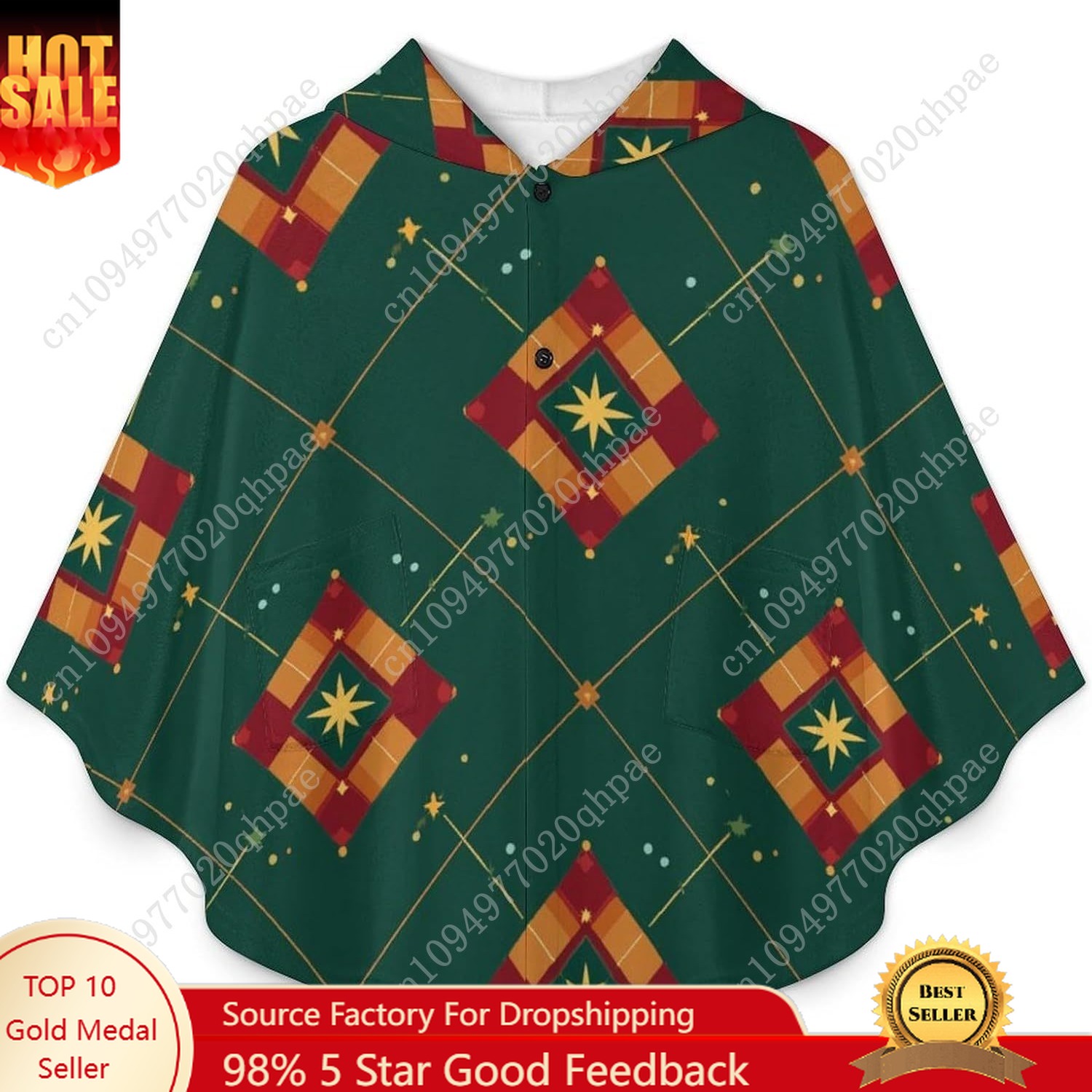 Hoodie Women Oversized - Cozy Flannel Blanket Sweater,Geometric Pattern Green