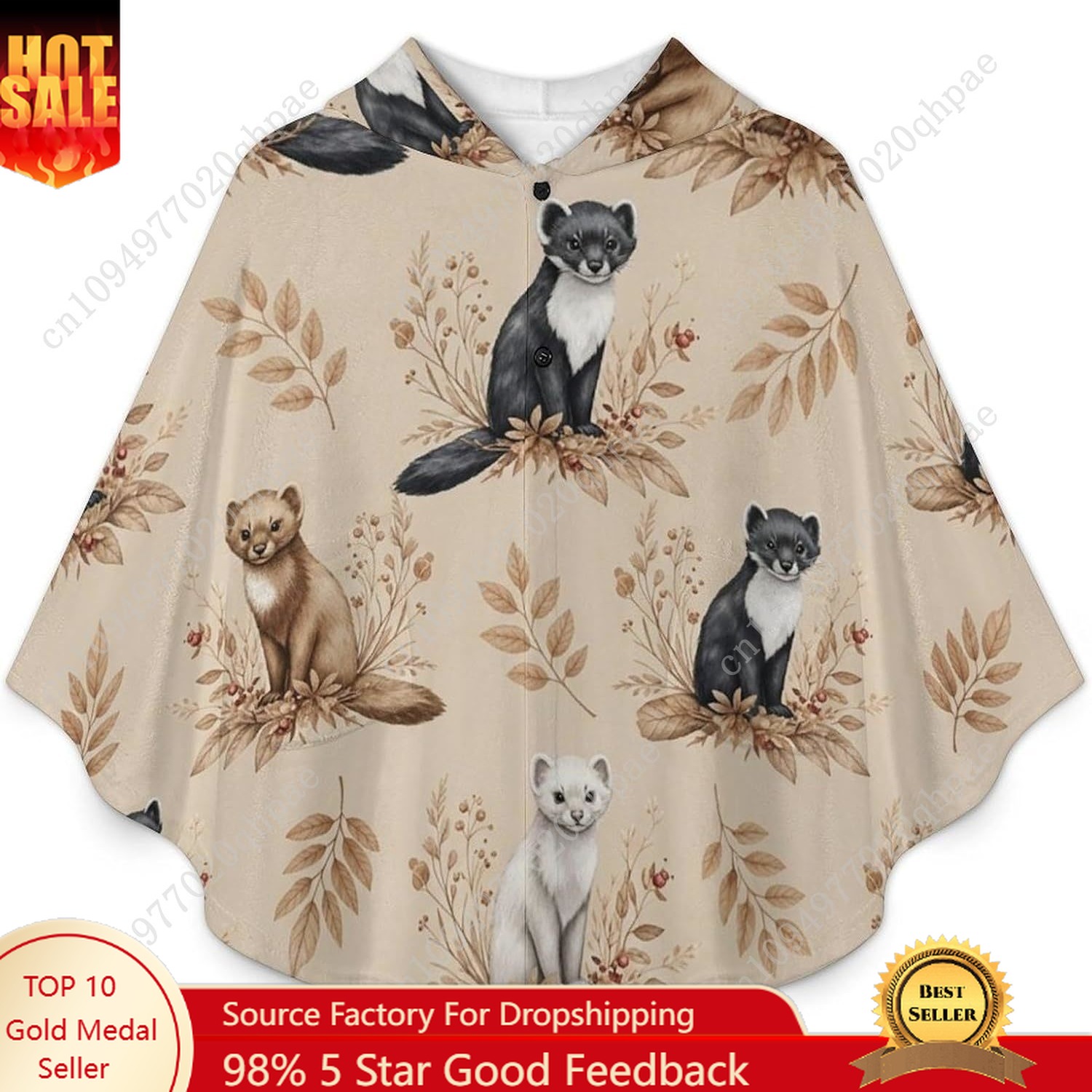 Hoodie Women Oversized - Cozy Flannel Blanket Sweater,Animals Leaves Pattern