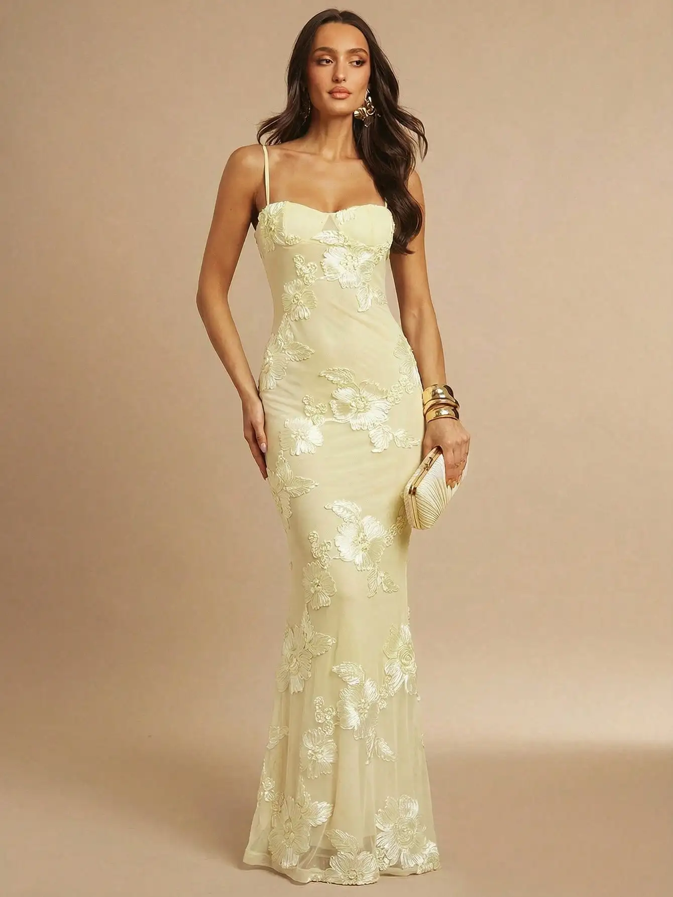 Floral Summer Dress - Womens Elegant Floral Embroidered Mermaid Slim
