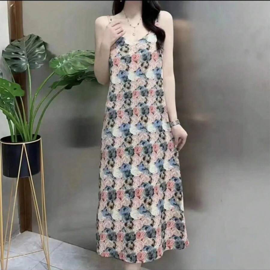 Floral Summer Dress - Elegant Floral Print Sleeveless Slip Dress