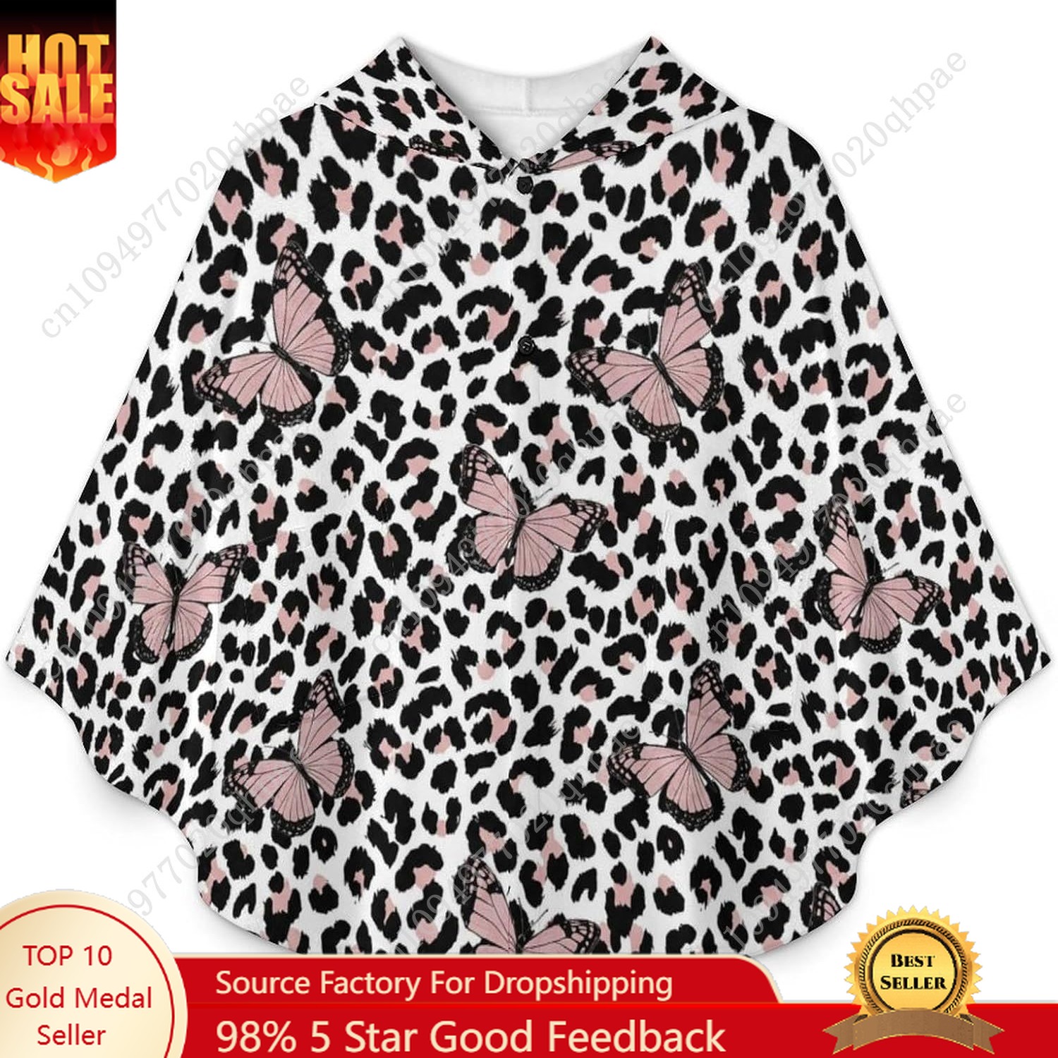 Hoodie Women Oversized - Cozy Flannel Blanket Sweater,Leopard Butterflies Oversized