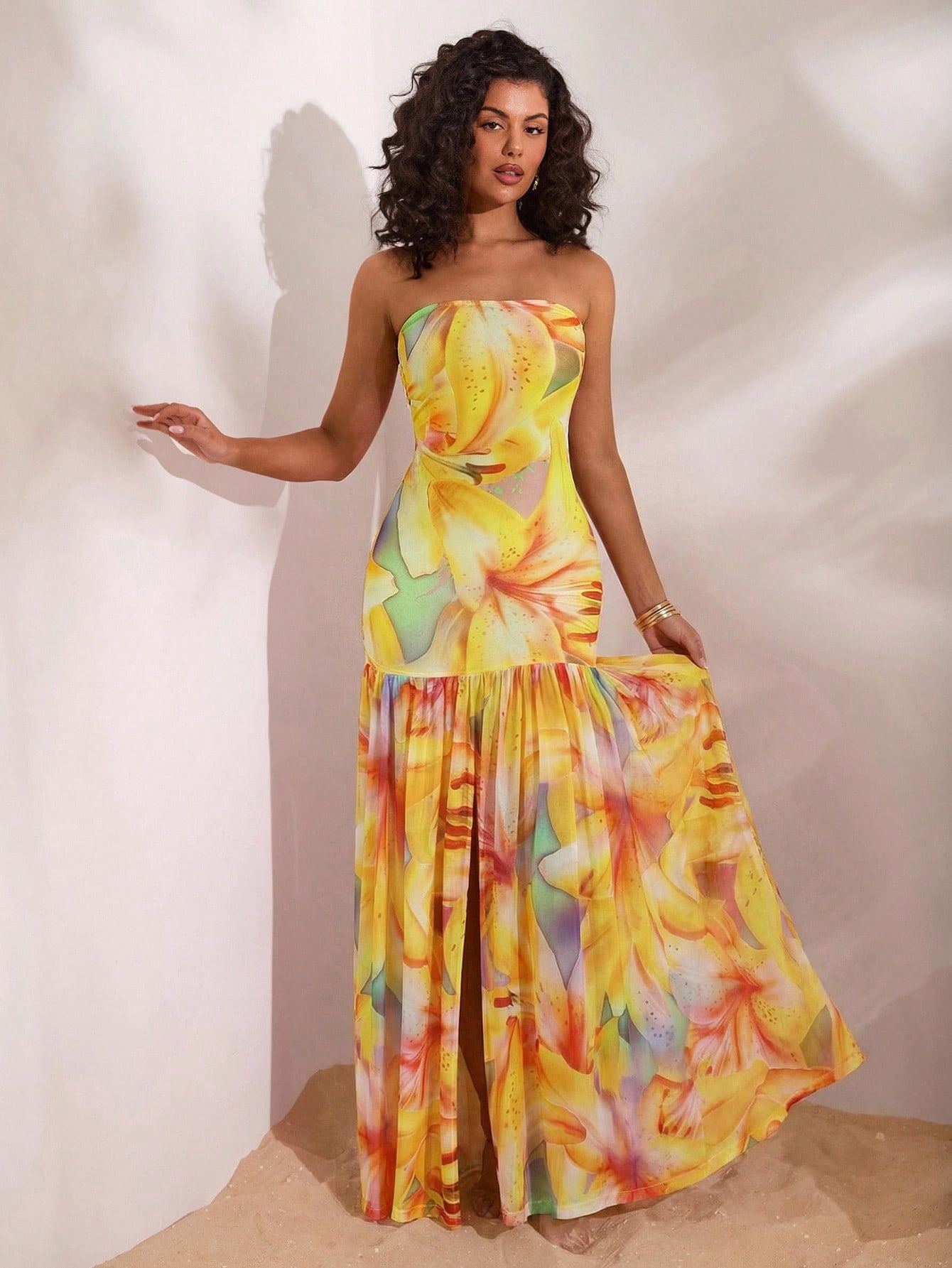 Floral Print Strapless Maxi Go - Floral Summer Dress review and price