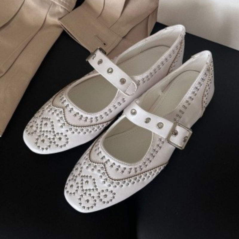 Retro Rivet Buckle Design Flat - Women Fashion Heels review and price