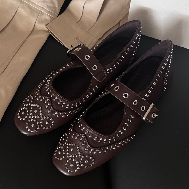Retro Rivet Buckle Design Flat - Women Fashion Heels review and price
