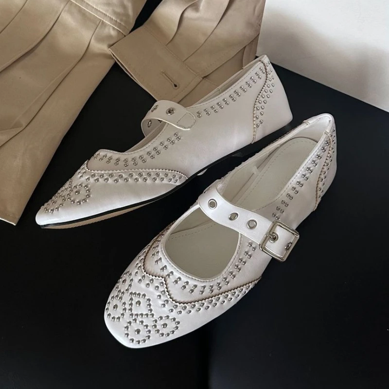 Retro Rivet Buckle Design Flat - Women Fashion Heels review and price