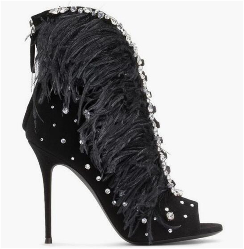 Bling Crystal Fur Peep Toe Ank - Women'S Fashion Show review and price