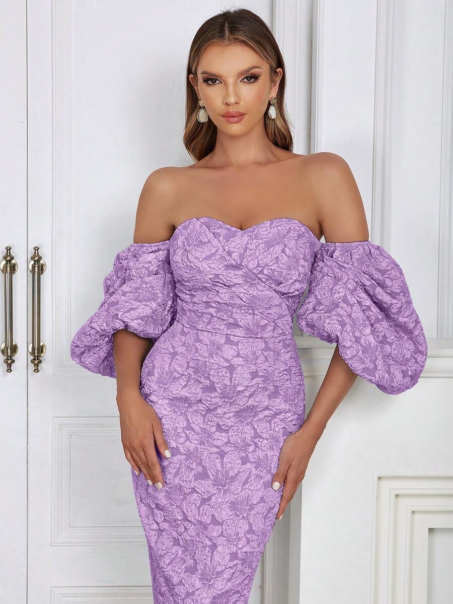 Off Shoulder Puff Sleeve Flora - Floral Summer Dress review and price