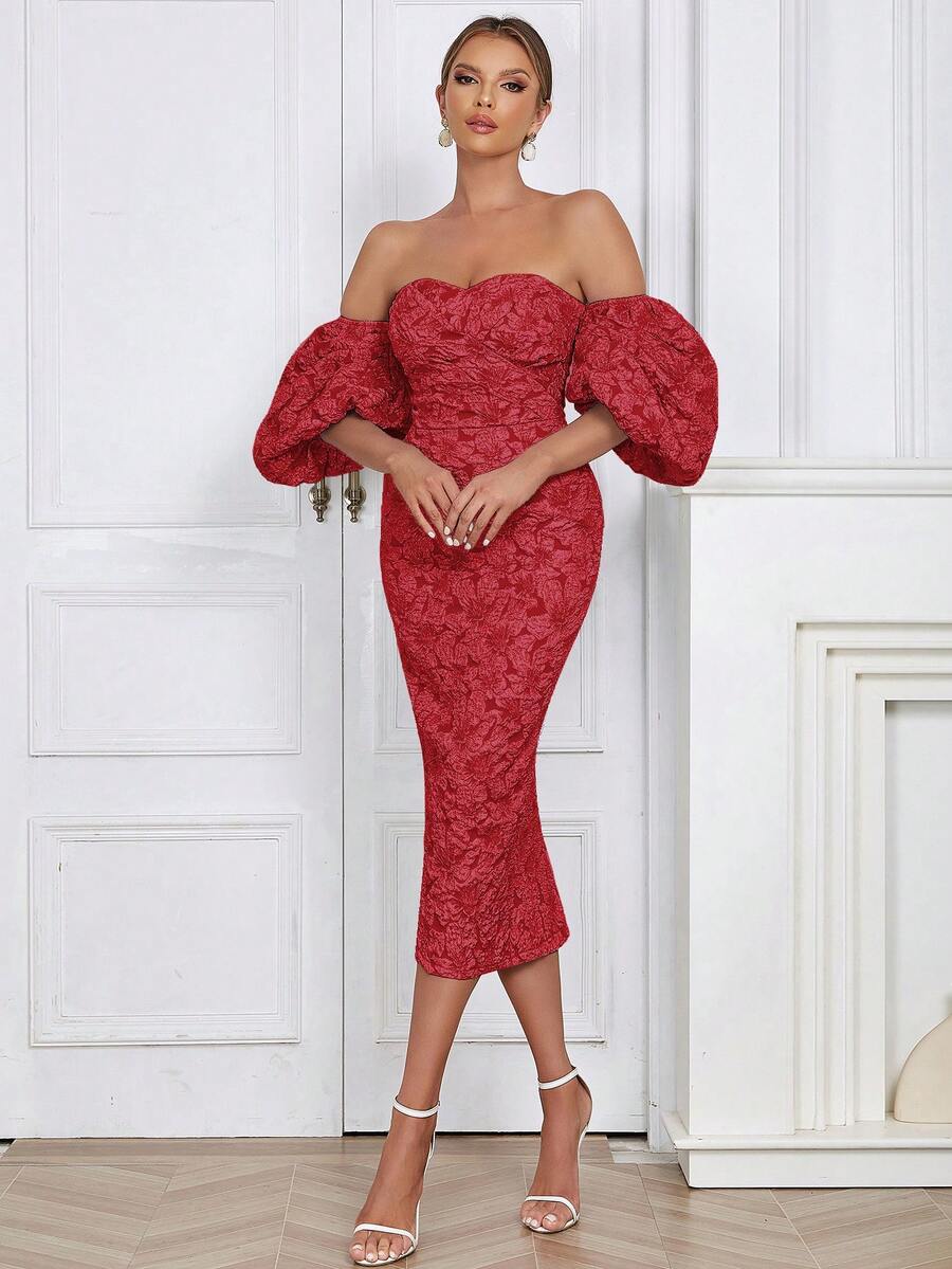 Off Shoulder Puff Sleeve Flora - Floral Summer Dress review and price