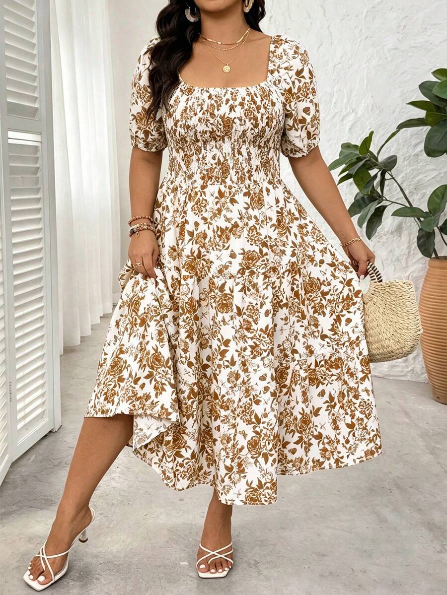 Plus Size Square Neck Floral P - Floral Summer Dress review and price