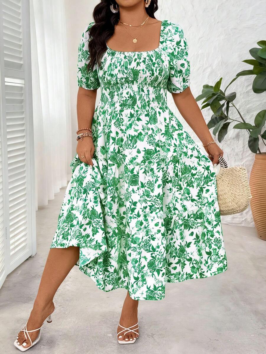Plus Size Square Neck Floral P - Floral Summer Dress review and price