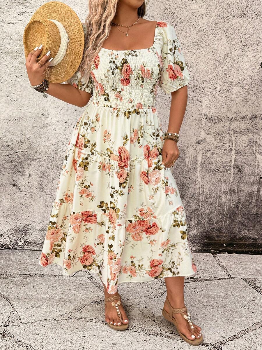 Plus Size Square Neck Floral P - Floral Summer Dress review and price