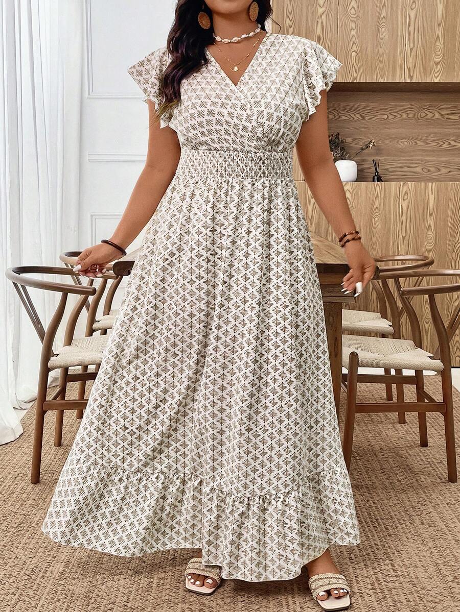 Elegant Floral Pattern Ruffle  - Floral Summer Dress review and price