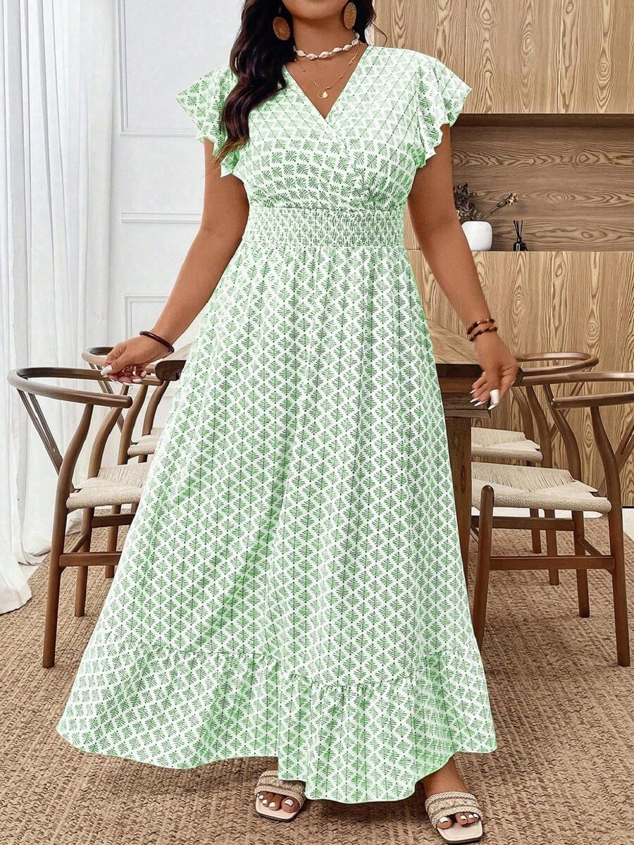 Elegant Floral Pattern Ruffle  - Floral Summer Dress review and price