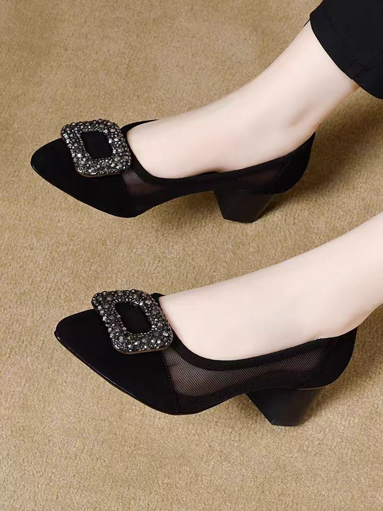 Elegant Pointed Toe Mesh Block - Women Fashion Heels review and price
