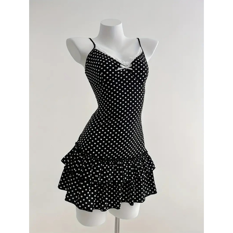 Women's Y2K Polka Dot Bow Tie  - Women'S Fashion Y2K Lace Bow Tie Flounce Sleeve Dress review and price